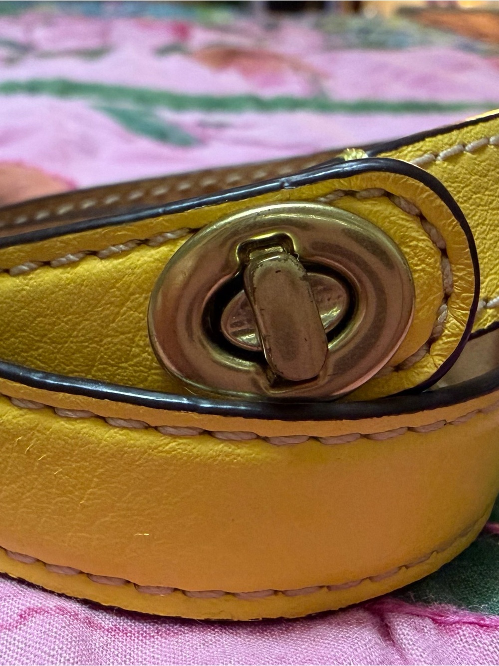 Coach Yellow Leather Bracelet Turn-Lock Strap for Women